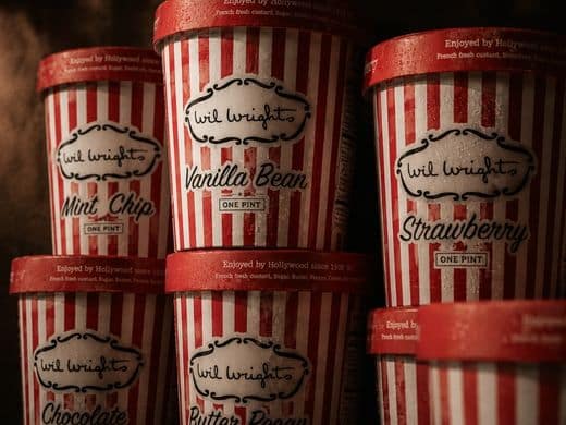 Stacked Wil Wright’s ice cream cartons in classic flavors